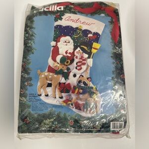 Bucilla Santa & Snowman Animals Felt Jeweled Jumbo Christmas Stocking Kit 28"